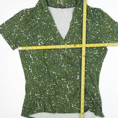 Windsmoor Womens Green Floral Wrap Blouse Short Sleeve Size M