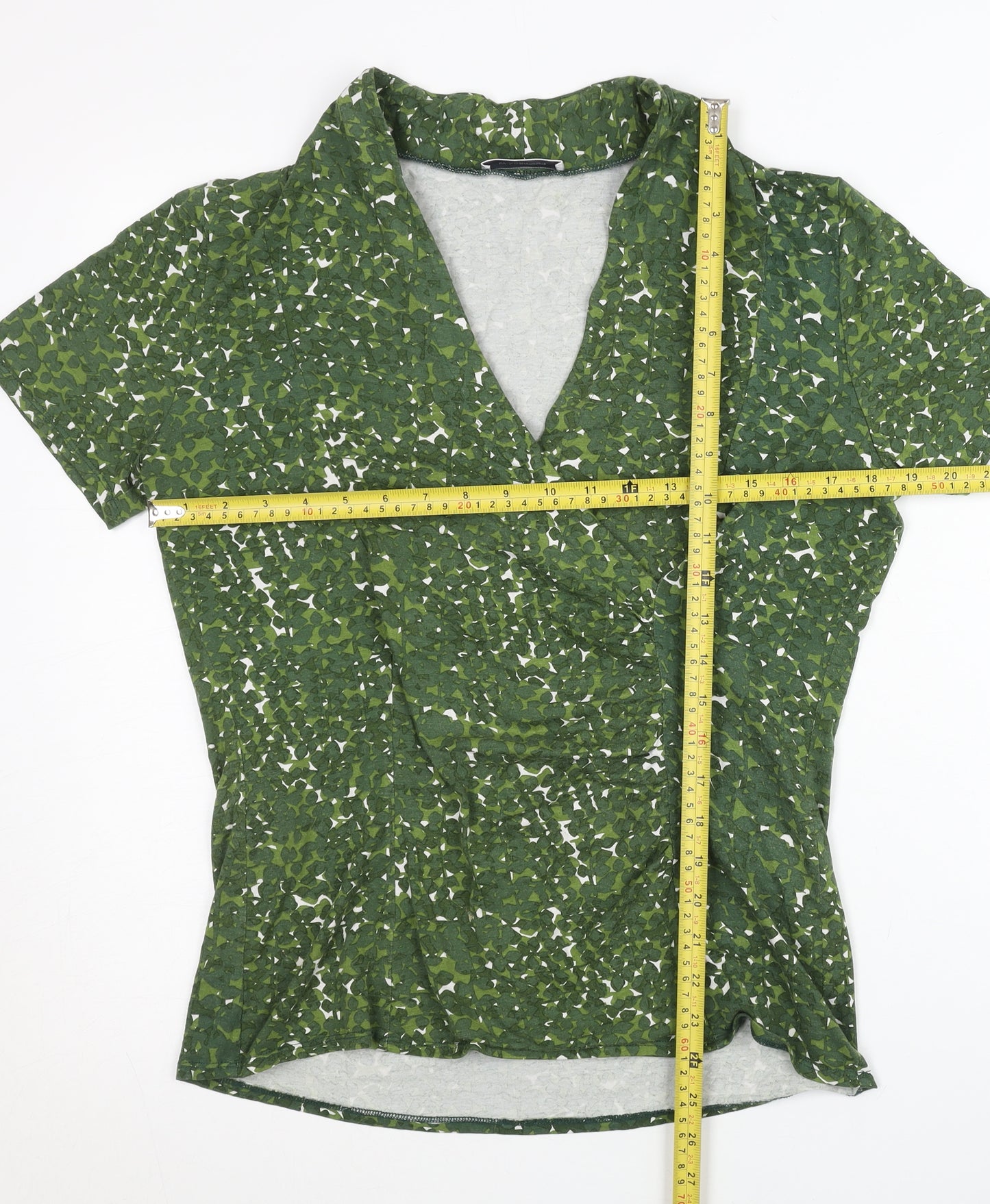 Windsmoor Womens Green Floral Wrap Blouse Short Sleeve Size M