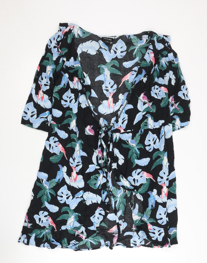 Monki Womens Multicoloured Tropical Bird Wrap Kimono Top Size 10