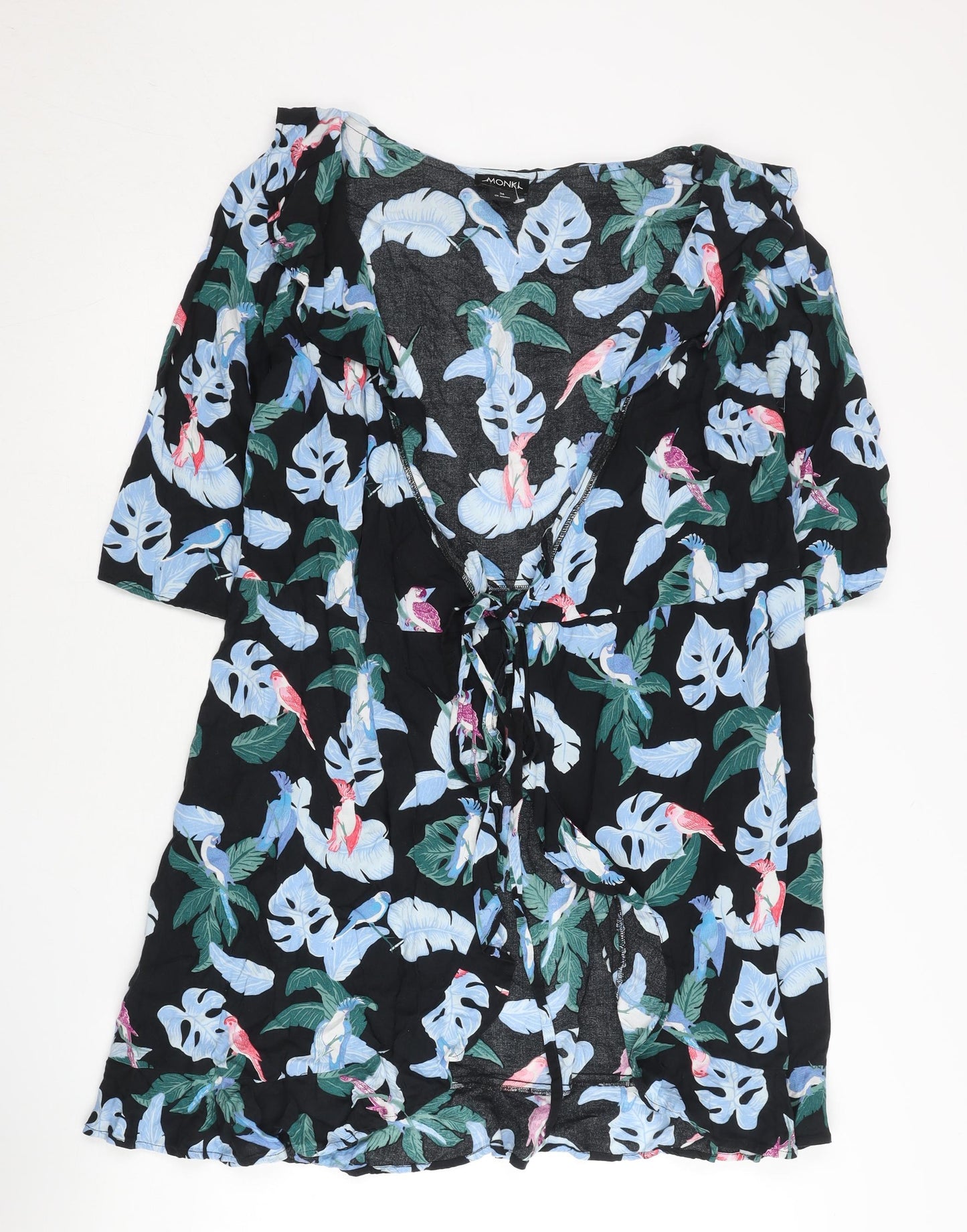 Monki Womens Multicoloured Tropical Bird Wrap Kimono Top Size 10