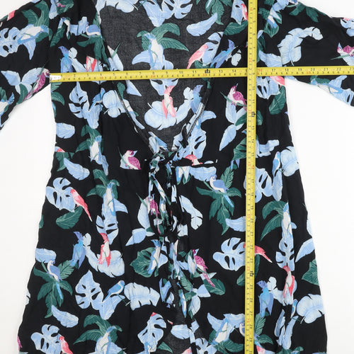 Monki Womens Multicoloured Tropical Bird Wrap Kimono Top Size 10