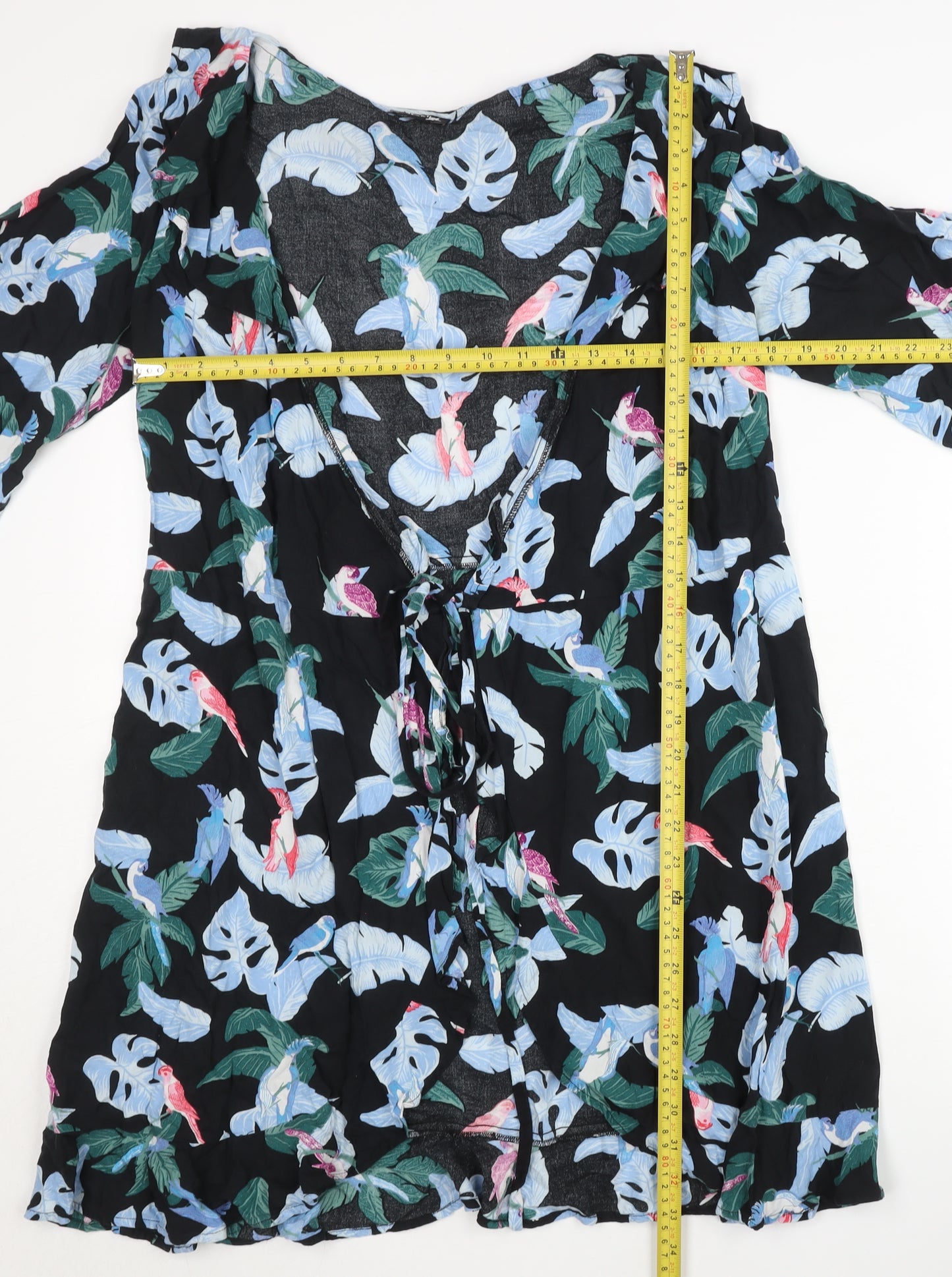 Monki Womens Multicoloured Tropical Bird Wrap Kimono Top Size 10