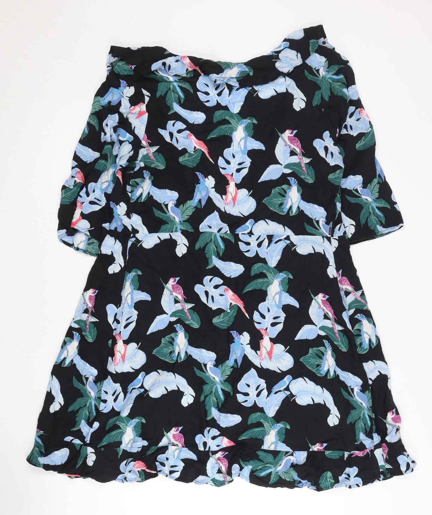 Monki Womens Multicoloured Tropical Bird Wrap Kimono Top Size 10