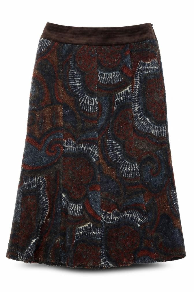 Front view of Principles Women’s Multicoloured Paisley Wool A-Line Skirt, size UK 10
