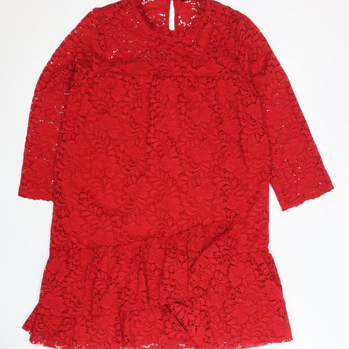 Zara Women Red Lace Sheath Dress Size 8 Long Sleeve Cocktail