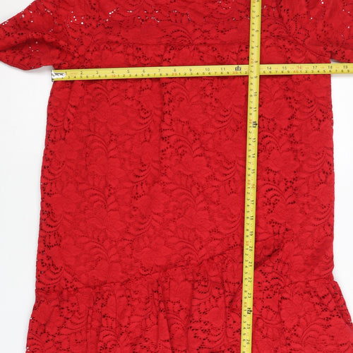 Zara Women Red Lace Sheath Dress Size 8 Long Sleeve Cocktail