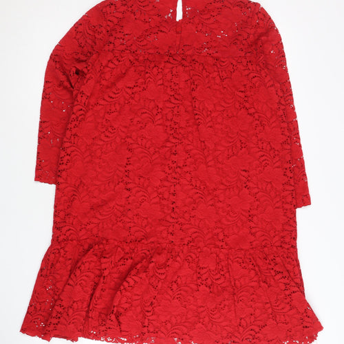 Zara Women Red Lace Sheath Dress Size 8 Long Sleeve Cocktail