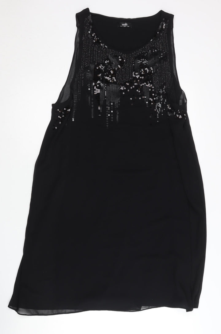 Wallis Women’s Black Size 12 Sequin Shift Knee Length Dress