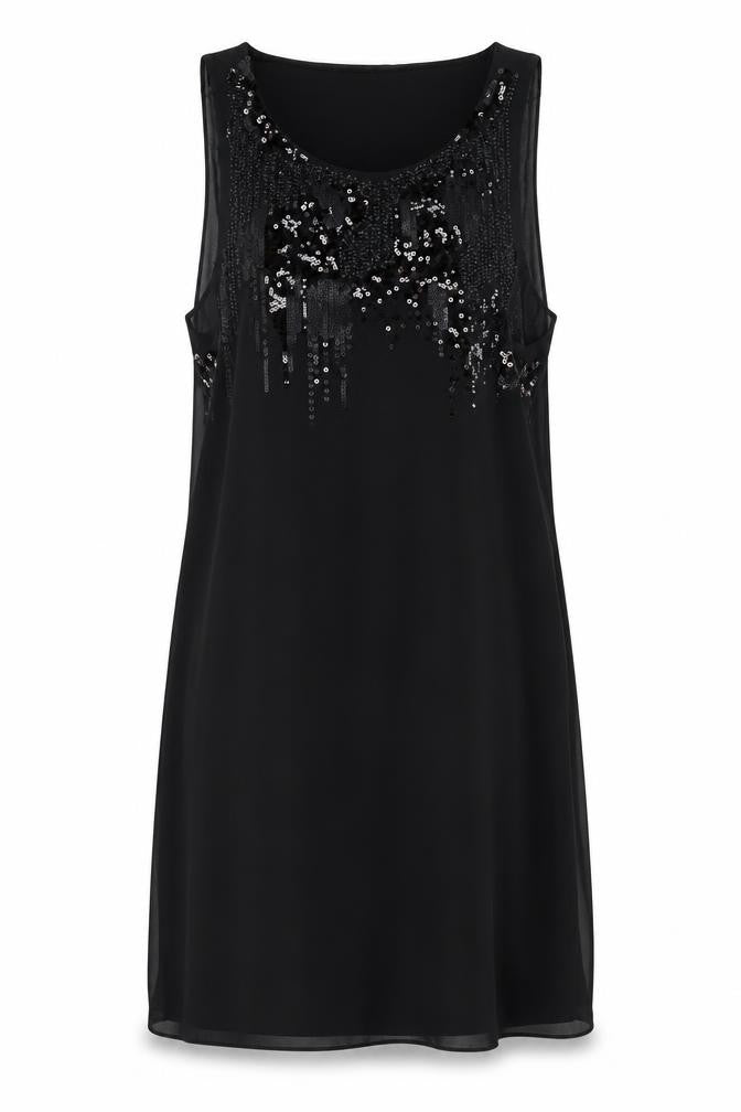 Front view of Wallis Women’s Black, size UK 12, Sequin Shift Knee Length Dress