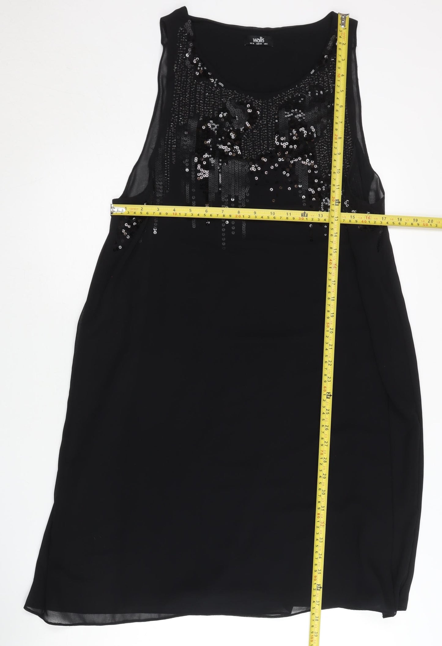 Wallis Women’s Black Size 12 Sequin Shift Knee Length Dress