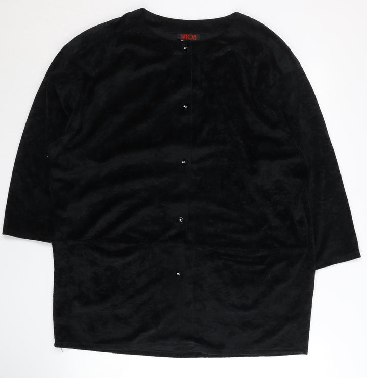 SNOB Womens Black Size 12 Velvet Short Sleeve Cardigan