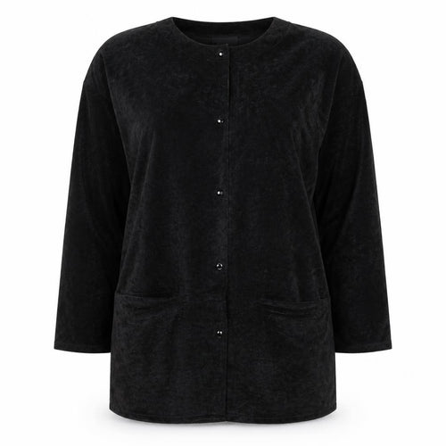 SNOB Womens Black Size 12 Velvet Short Sleeve Cardigan