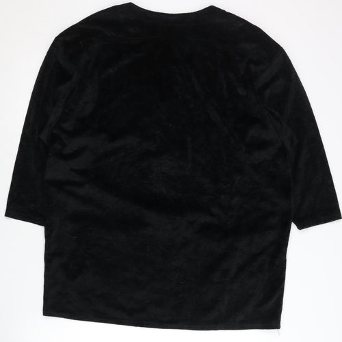 SNOB Womens Black Size 12 Velvet Short Sleeve Cardigan
