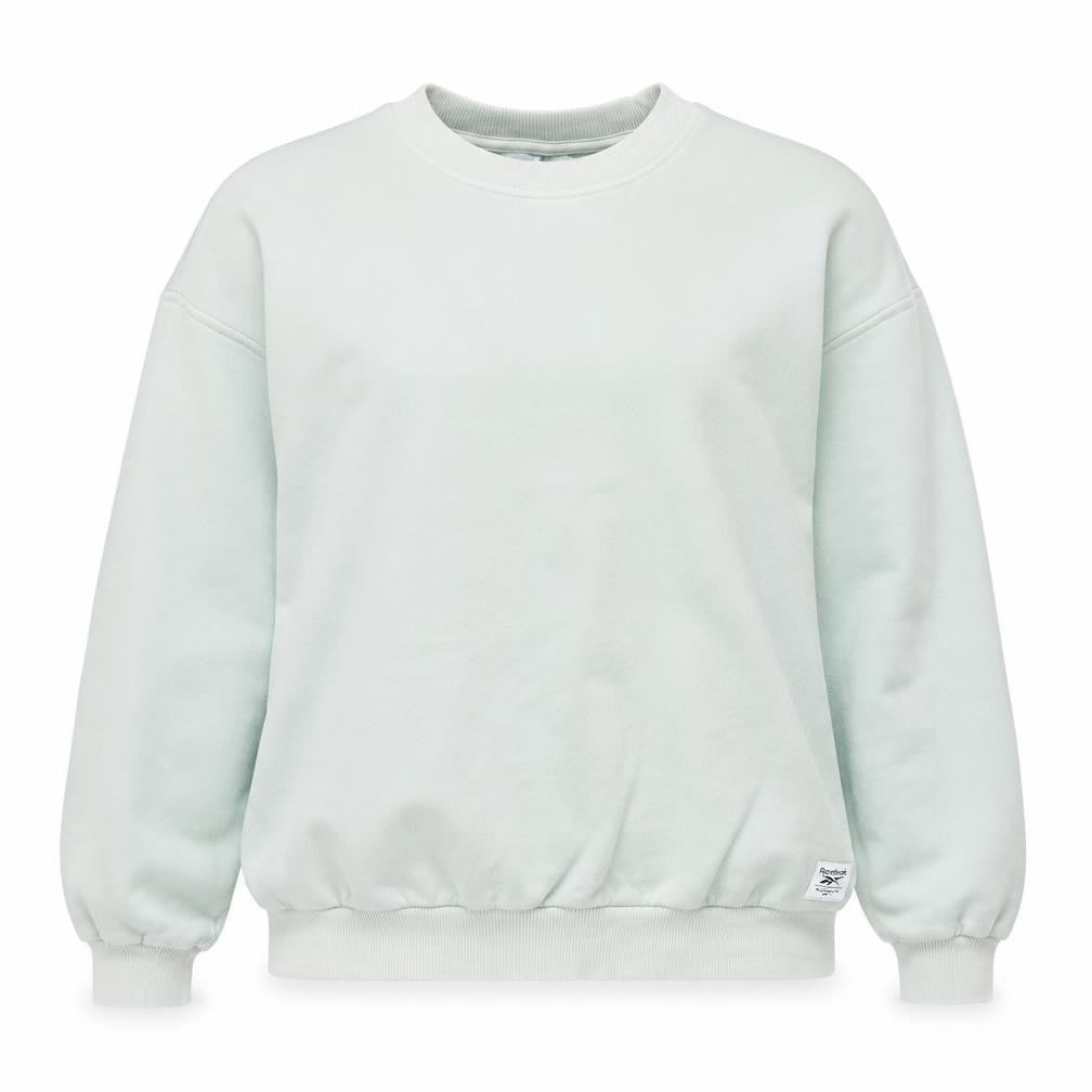 Front view of Reebok women’s sweatshirt mint green l cotton pullover crew neck
