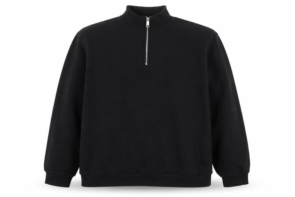 Front view of boohooMAN Men’s Black 1/2 Zip Sweatshirt L Regular Fit Long Sleeve