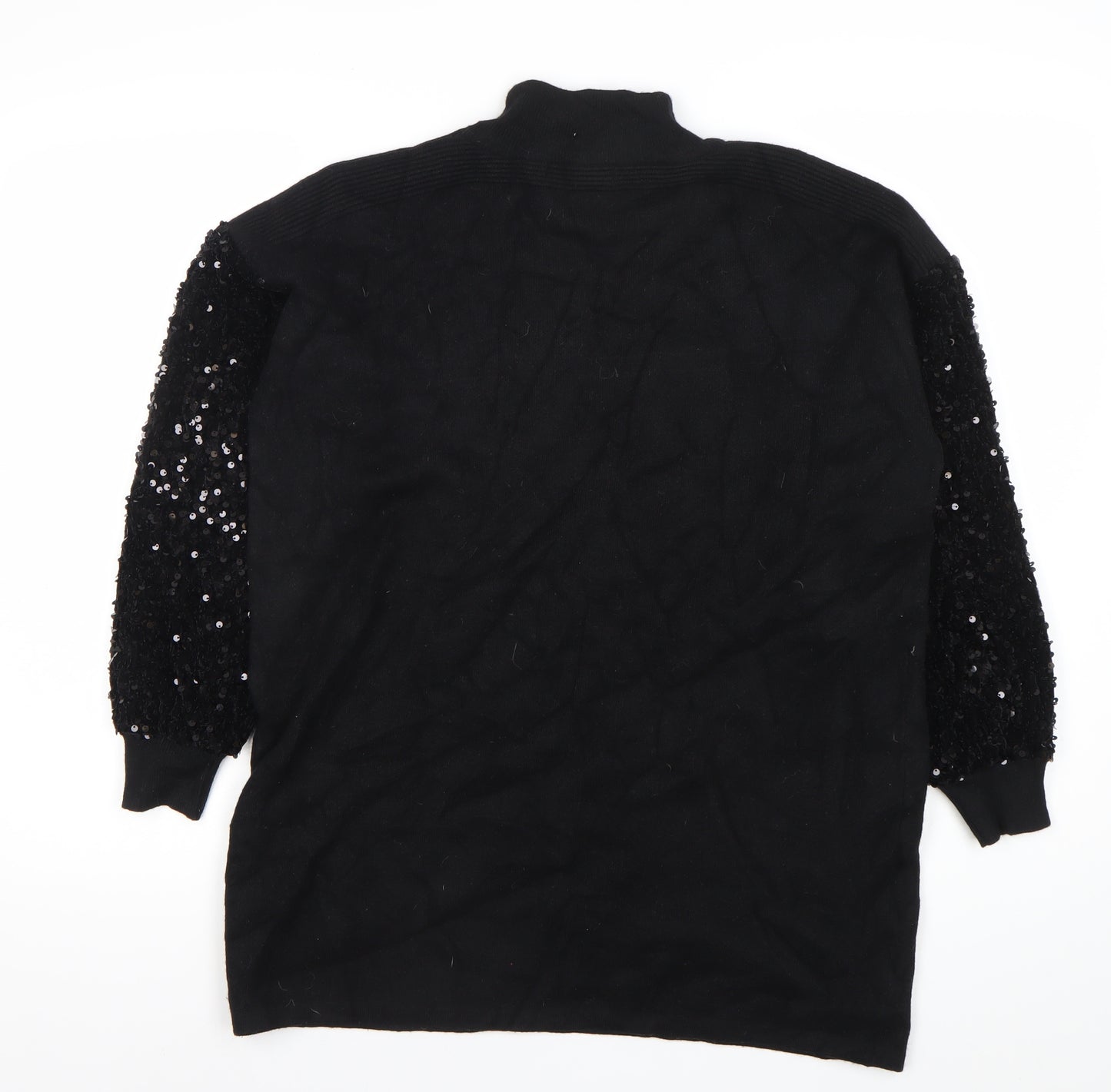 OUIZ Womens Black Sequin Sleeve Mock Neck Pullover Jumper Size S