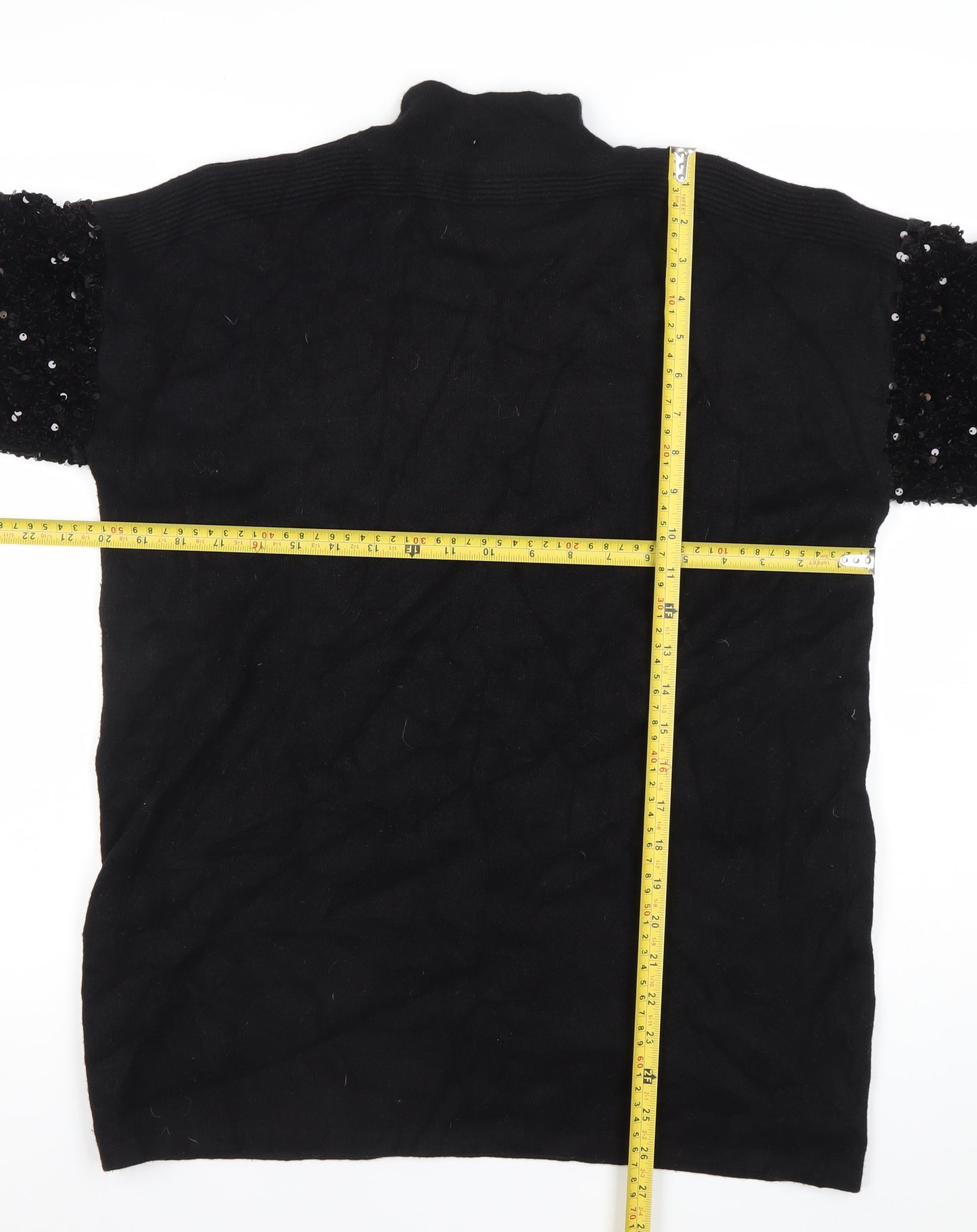 OUIZ Womens Black Sequin Sleeve Mock Neck Pullover Jumper Size S