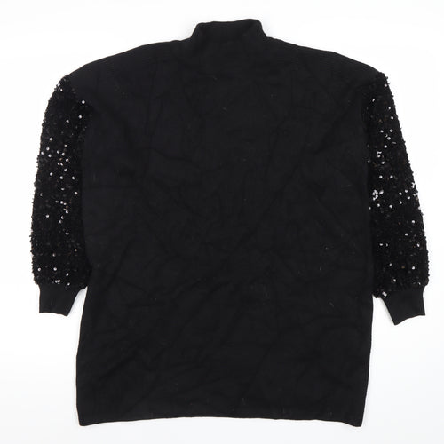 OUIZ Womens Black Sequin Sleeve Mock Neck Pullover Jumper Size S