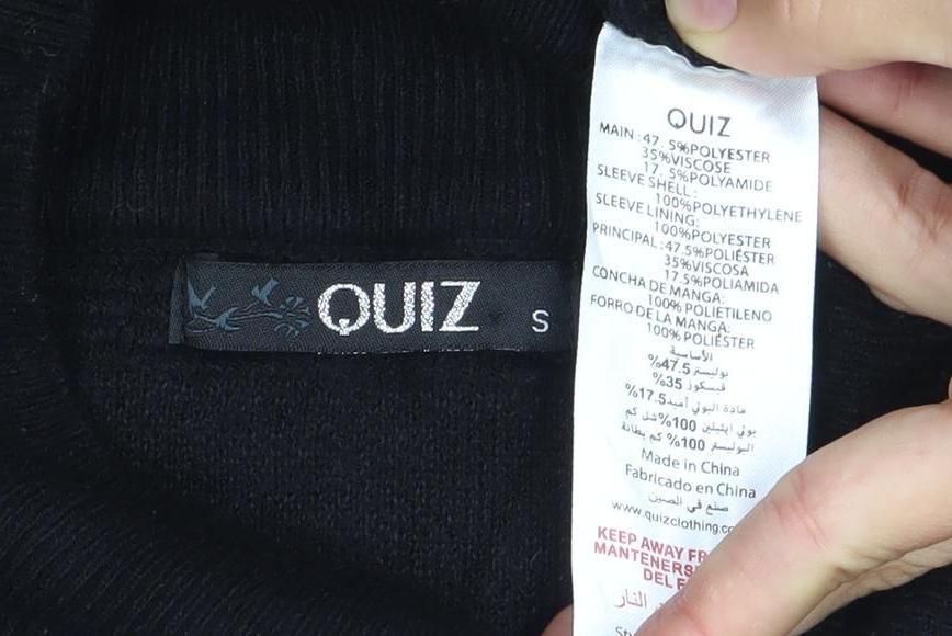 OUIZ Womens Black Sequin Sleeve Mock Neck Pullover Jumper Size S