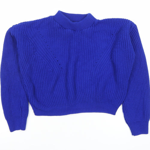 Boohoo Women’s Blue Mock Neck Chunky Knit Pullover Jumper Size L
