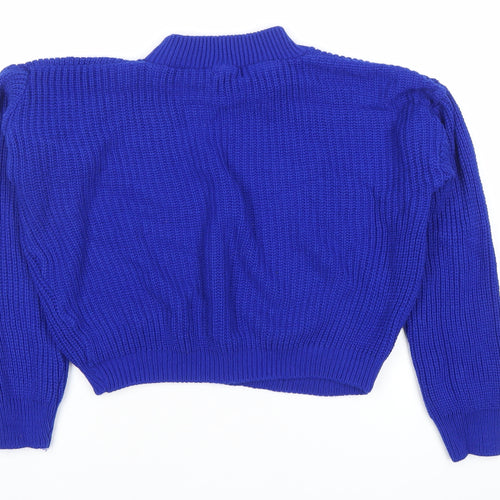 Boohoo Women’s Blue Mock Neck Chunky Knit Pullover Jumper Size L
