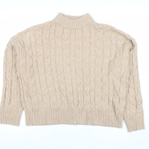 Reserved Womens Beige Cable Knit Mock Neck Pullover Jumper Size M