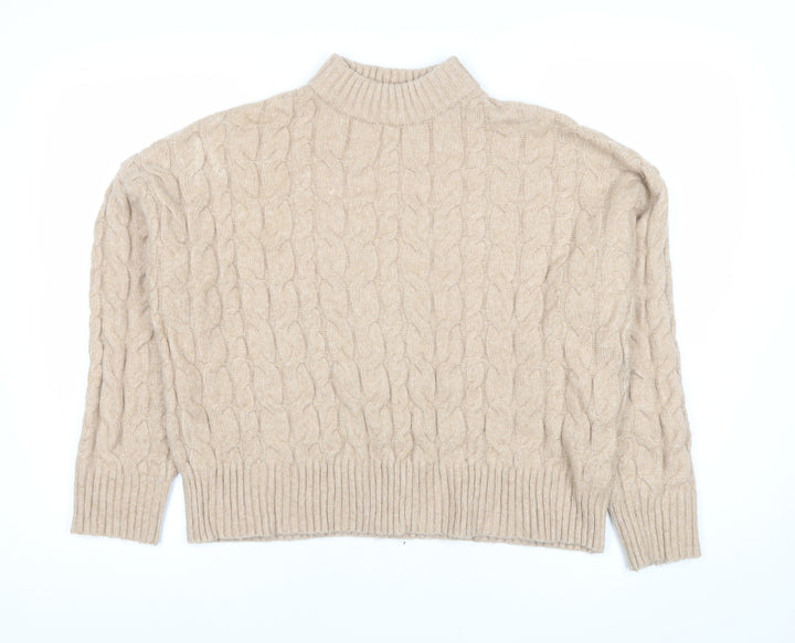 Reserved Womens Beige Cable Knit Mock Neck Pullover Jumper Size M