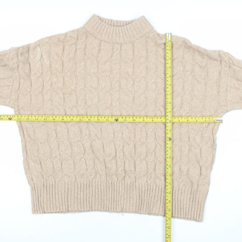 Reserved Womens Beige Cable Knit Mock Neck Pullover Jumper Size M