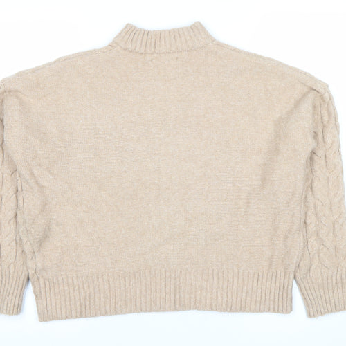 Reserved Womens Beige Cable Knit Mock Neck Pullover Jumper Size M