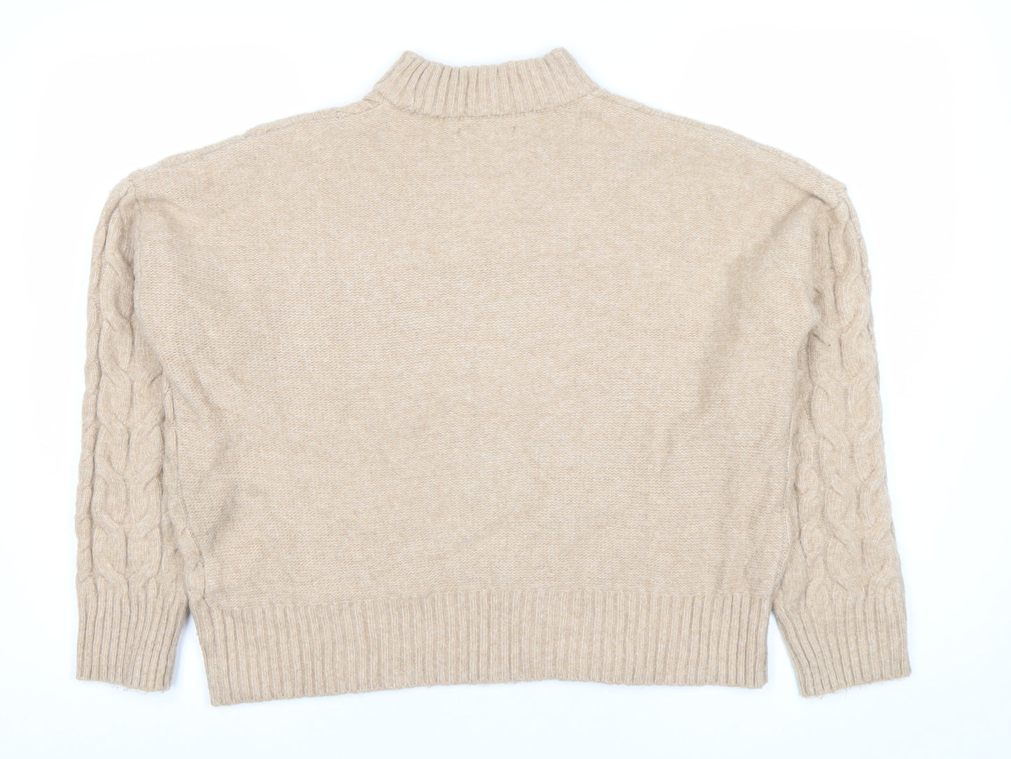 Reserved Womens Beige Cable Knit Mock Neck Pullover Jumper Size M
