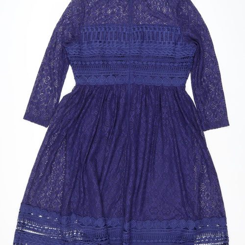 ASOS Women Blue Lace Fit & Flare Knee Dress Size 10