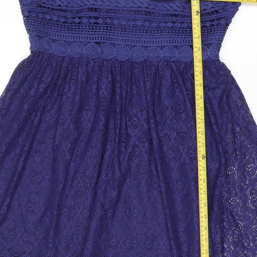 ASOS Women Blue Lace Fit & Flare Knee Dress Size 10