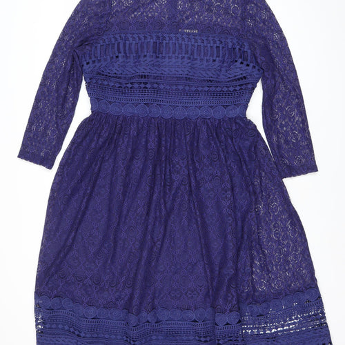 ASOS Women Blue Lace Fit & Flare Knee Dress Size 10