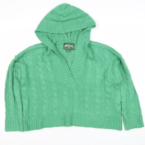 American Eagle Women’s Green XS Cable Knit Hooded Jumper