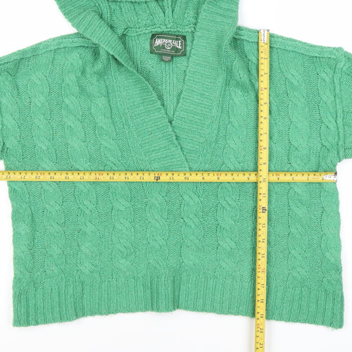 American Eagle Women’s Green XS Cable Knit Hooded Jumper