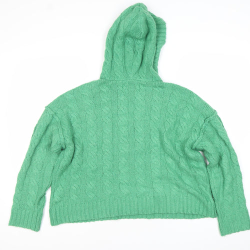 American Eagle Women’s Green XS Cable Knit Hooded Jumper