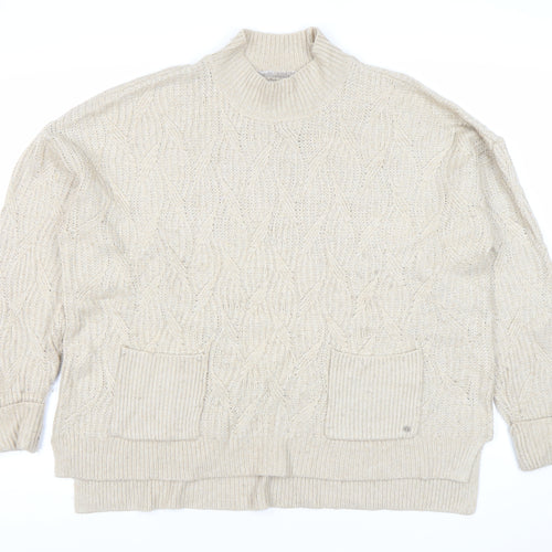 Fat Face Womens Beige Cable Knit Mock Neck Pullover Jumper Size 14