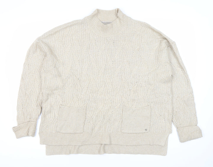 Fat Face Womens Beige Cable Knit Mock Neck Pullover Jumper Size 14