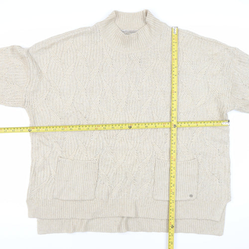 Fat Face Womens Beige Cable Knit Mock Neck Pullover Jumper Size 14