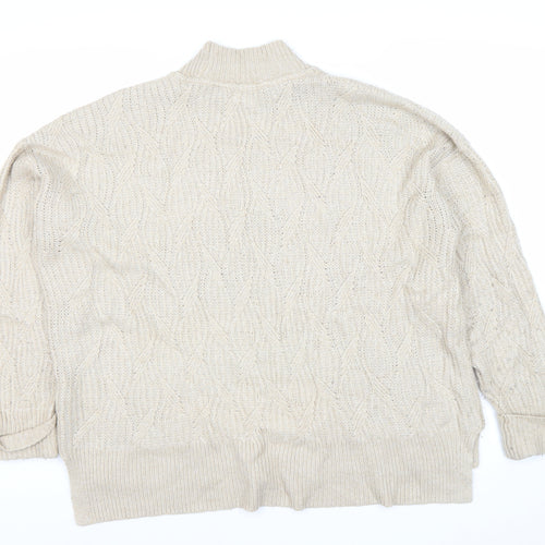Fat Face Womens Beige Cable Knit Mock Neck Pullover Jumper Size 14