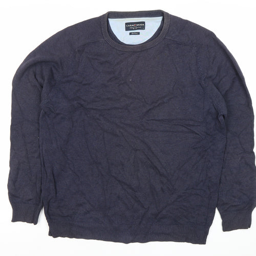 Casa Moda Men’s Blue Cotton Crew Neck Pullover Jumper L