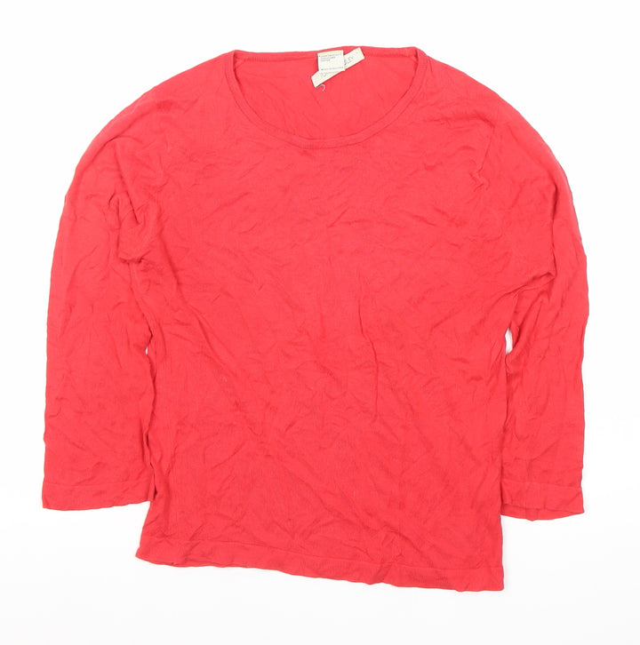 John Smedley Womens Red XS Long Sleeve Scoop Neck Cotton Top