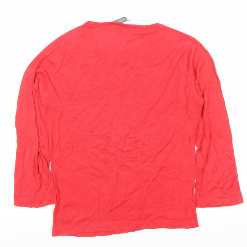 John Smedley Womens Red XS Long Sleeve Scoop Neck Cotton Top