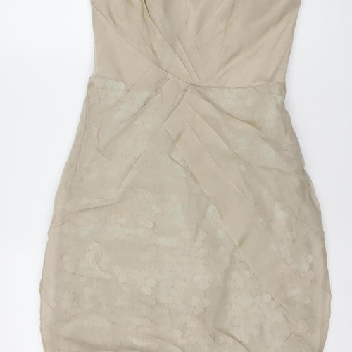 Karen Millen Women Beige Strapless Sequin Bodycon Dress Size 10