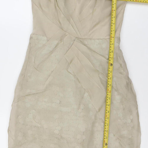 Karen Millen Women Beige Strapless Sequin Bodycon Dress Size 10
