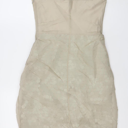 Karen Millen Women Beige Strapless Sequin Bodycon Dress Size 10