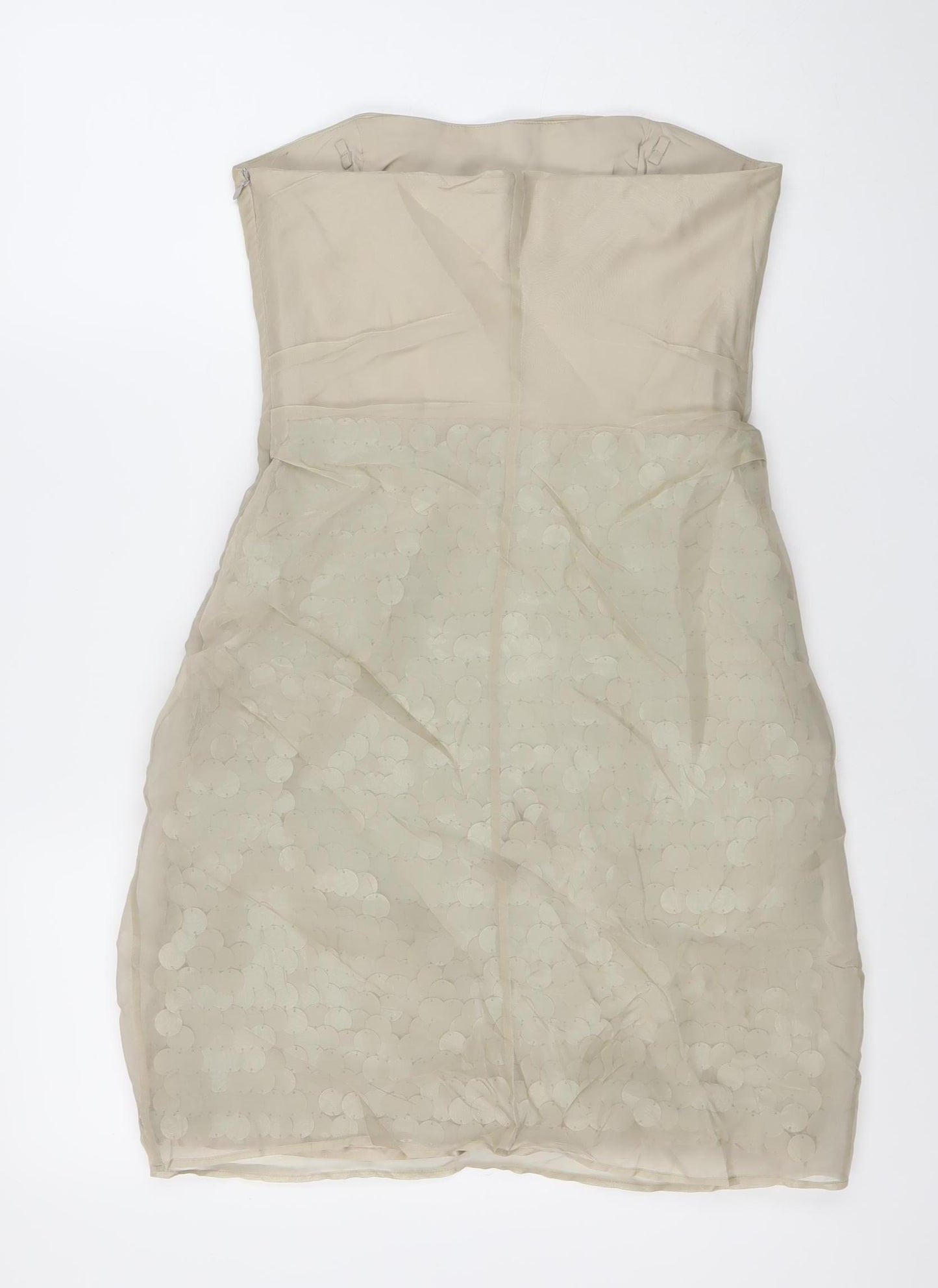 Karen Millen Women Beige Strapless Sequin Bodycon Dress Size 10