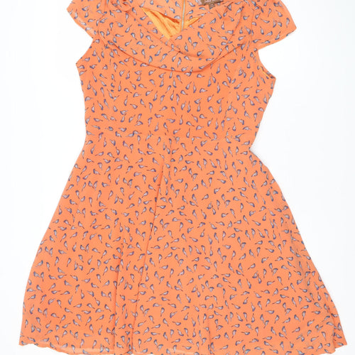 Jolie Moi Women's Orange Bird Print Fit & Flare Dress Size 14