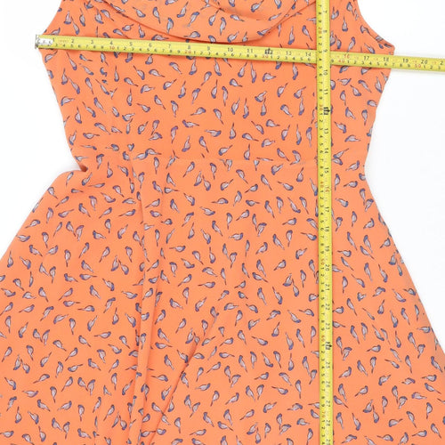 Jolie Moi Women's Orange Bird Print Fit & Flare Dress Size 14
