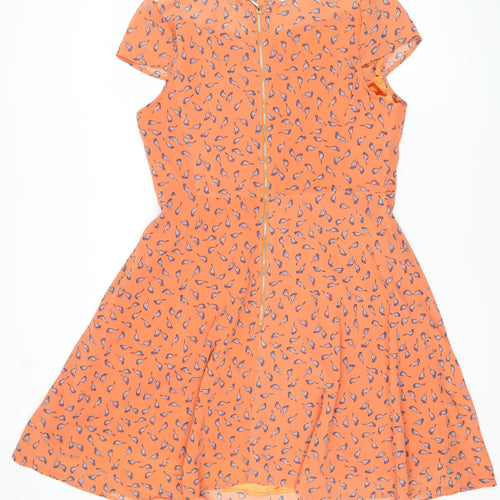 Jolie Moi Women's Orange Bird Print Fit & Flare Dress Size 14